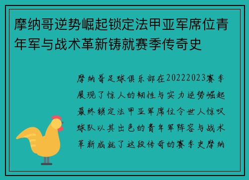 摩纳哥逆势崛起锁定法甲亚军席位青年军与战术革新铸就赛季传奇史
